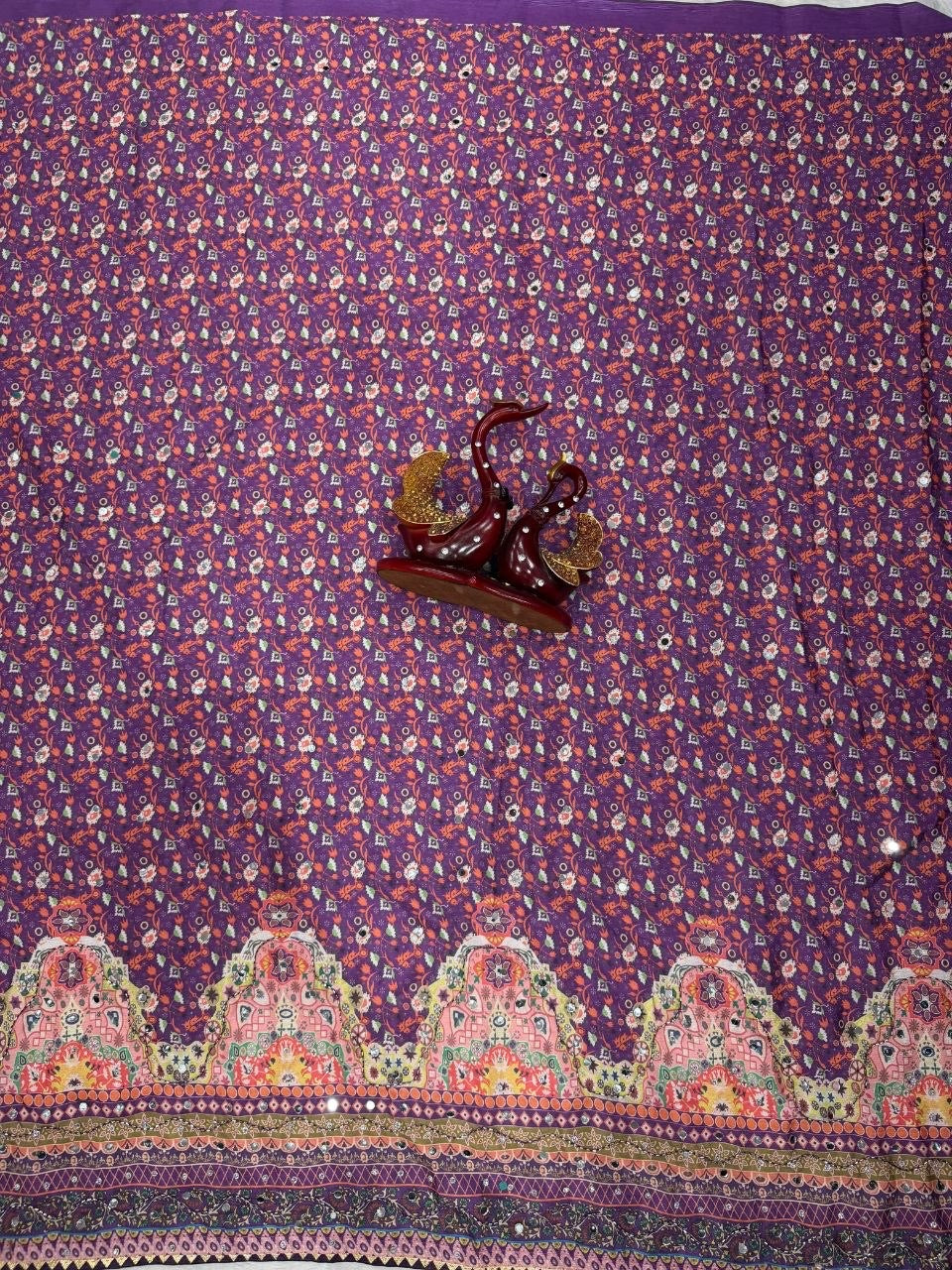 Trending Stylish Purple Mirror Handworked Designer Saree