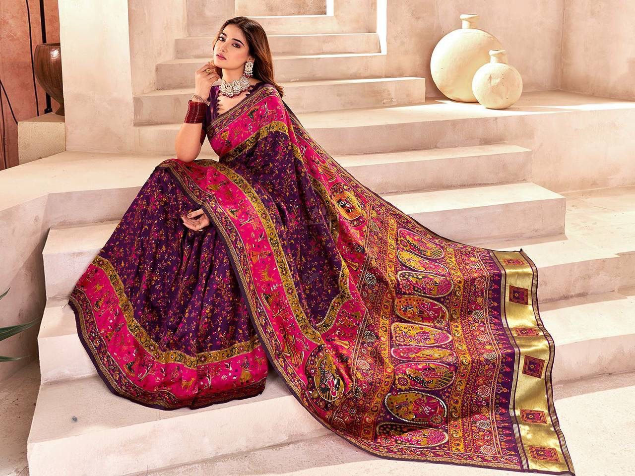 Purple Soft Rajwadi Pashmina Silk Weaving Saree