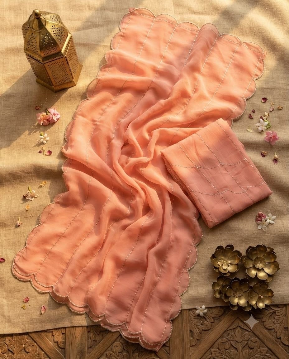 Coral Elegant Georgette Saree with Handwork