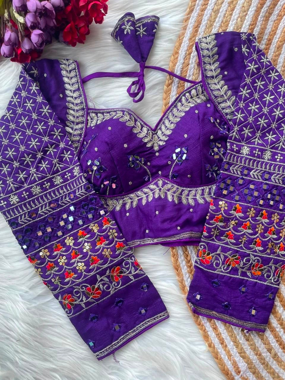 Real Mirror work multi color Navaratri Readymade Blouses in 8 colors