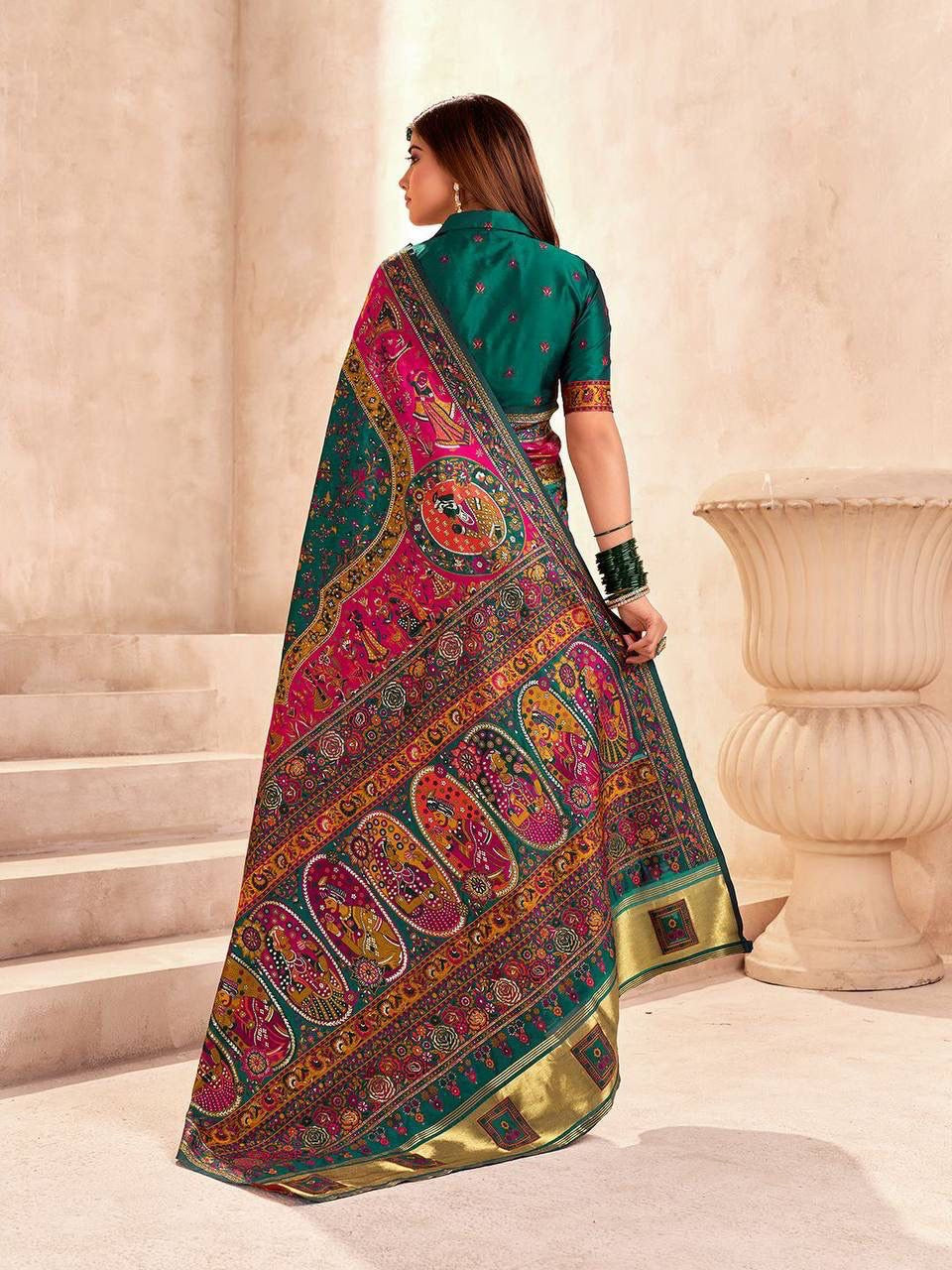 Green Soft Rajwadi Pashmina Silk Weaving Saree