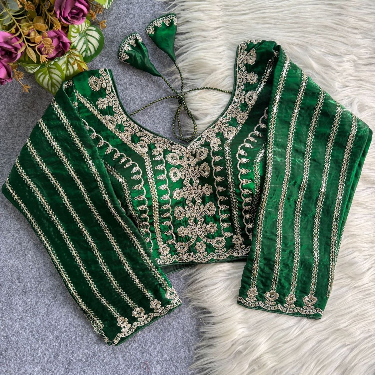 PINKI-51 Golden Embroidered Readymade Blouse
