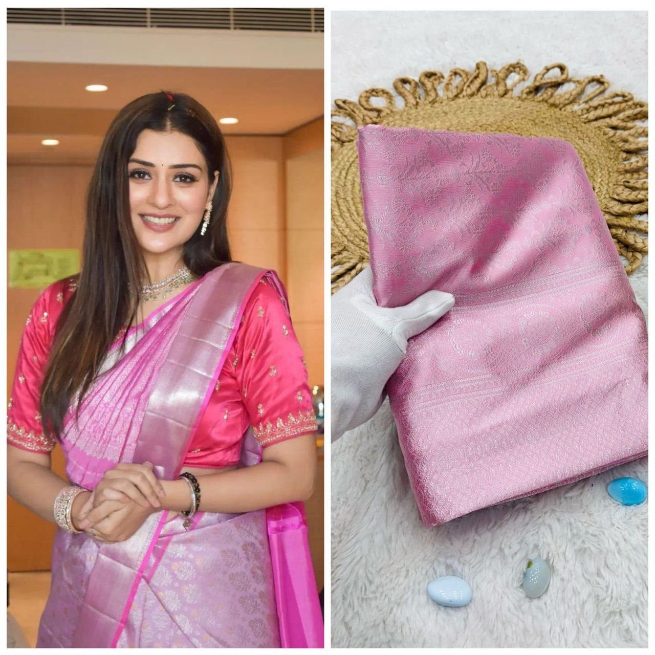 Pink Designer Cotton Silk Gold Weaving Saree