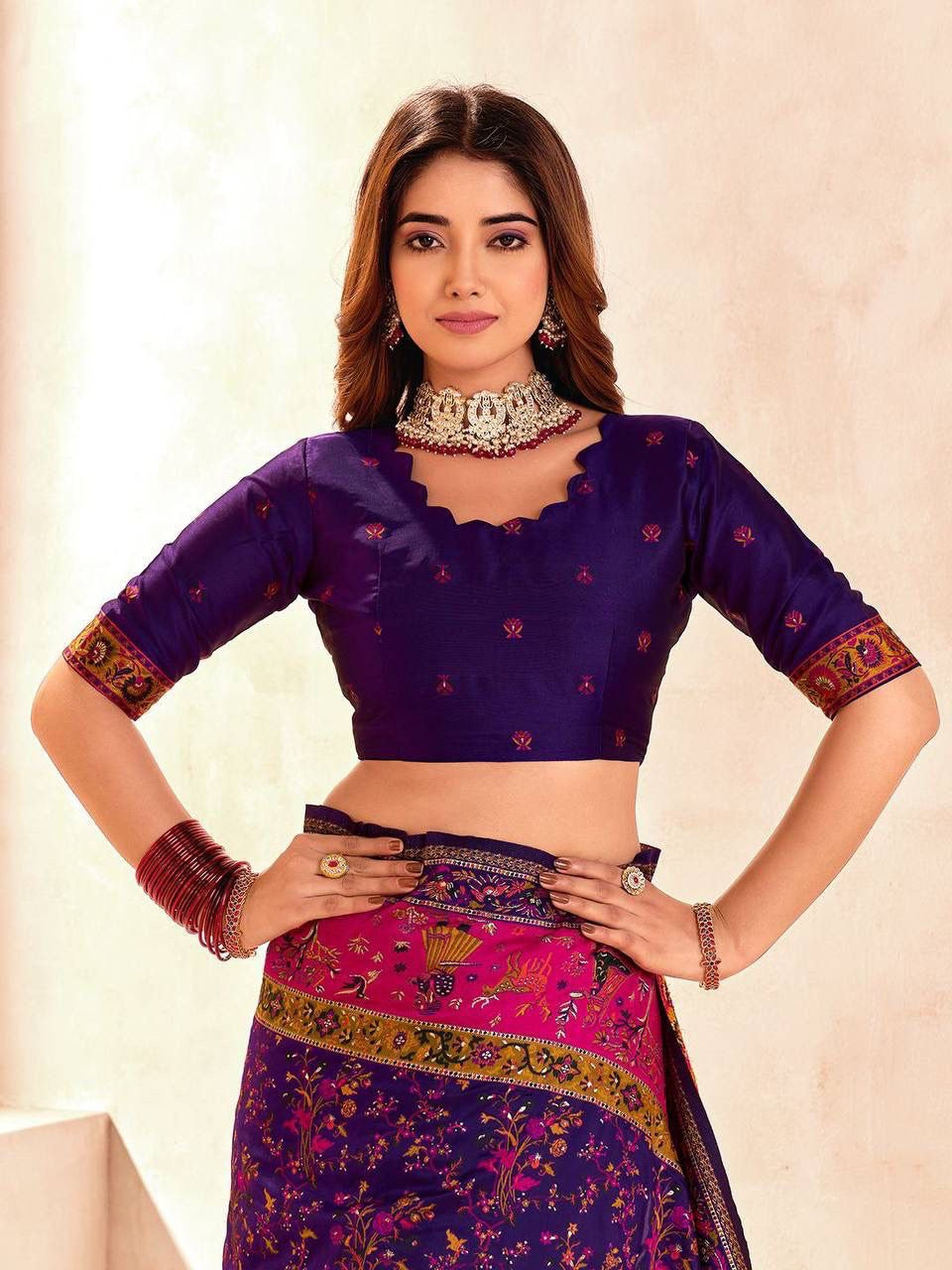 Purple Soft Rajwadi Pashmina Silk Weaving Saree