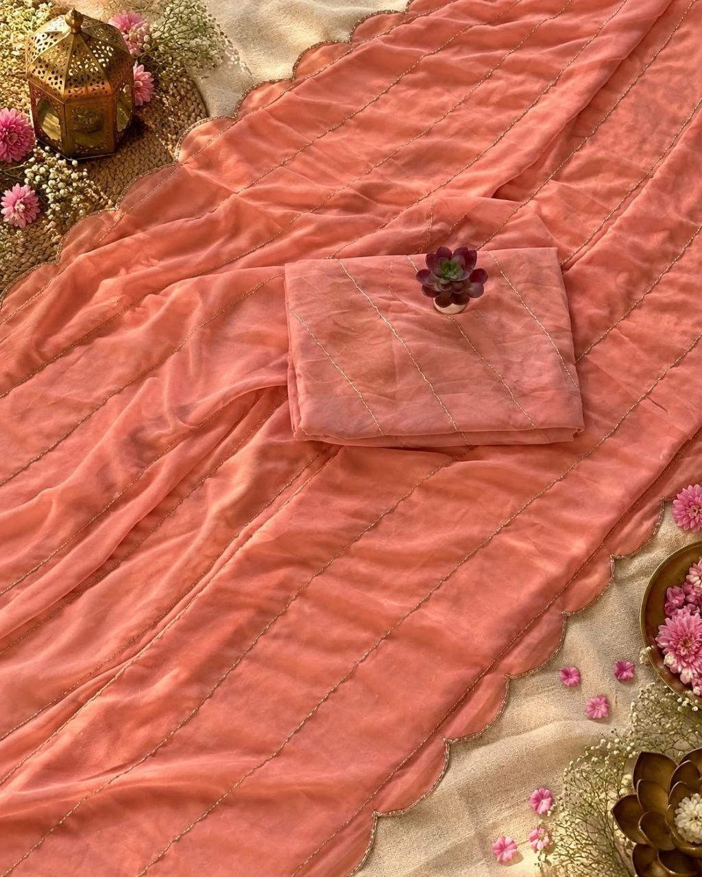 Coral Elegant Georgette Saree with Handwork