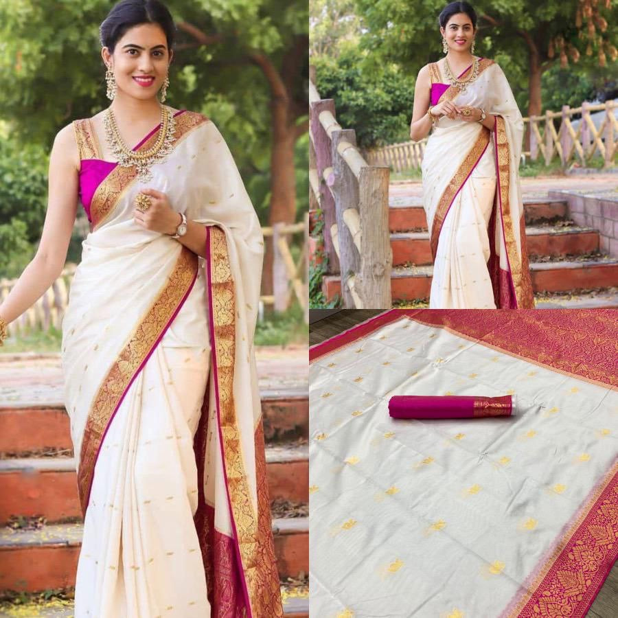 White Cotton Silk Gold Weaving Saree