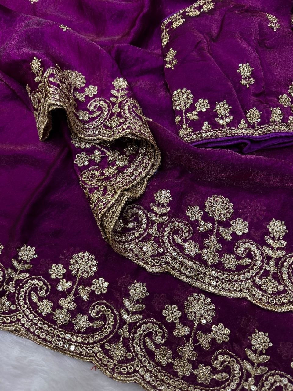 Purple Soft Two Tone Space Silk Zari Work Designer Saree with Readymade Blouse
