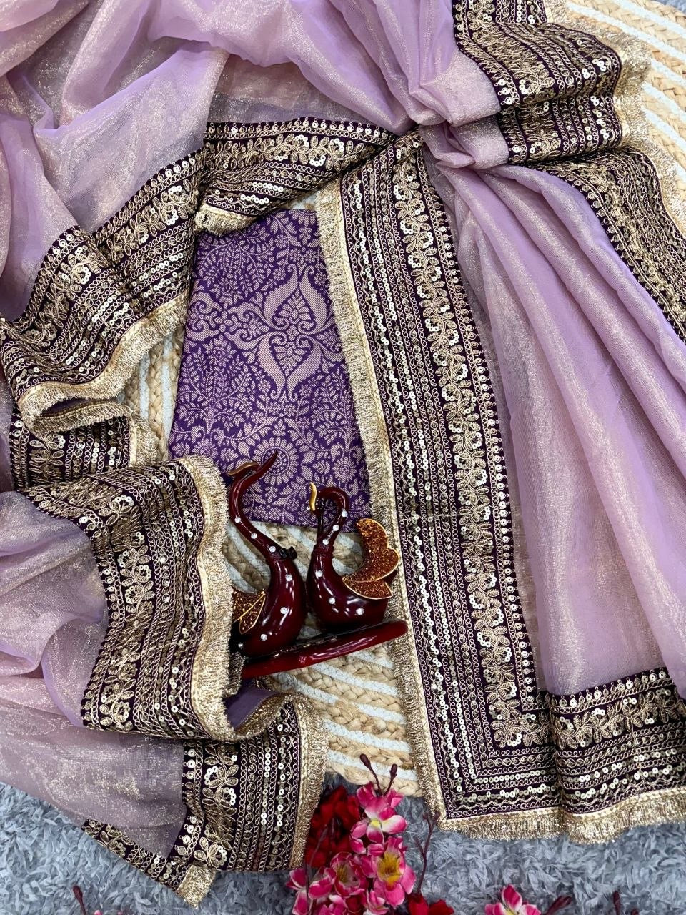 Lavender Purple Soft Twil Net Designer Saree