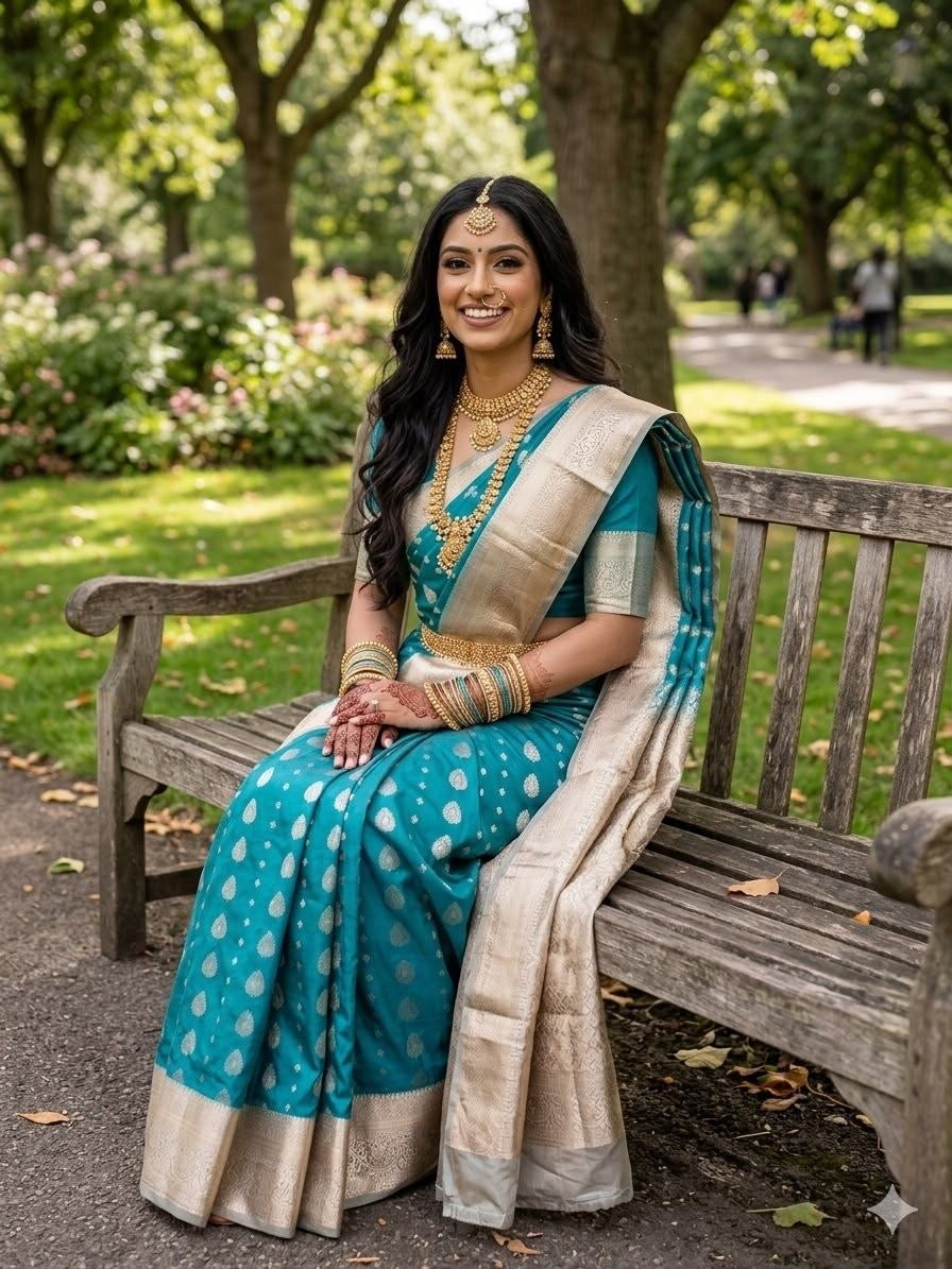 Turquoise Blue Luxury Border Pure Silk Soft Silk Saree with Butta work