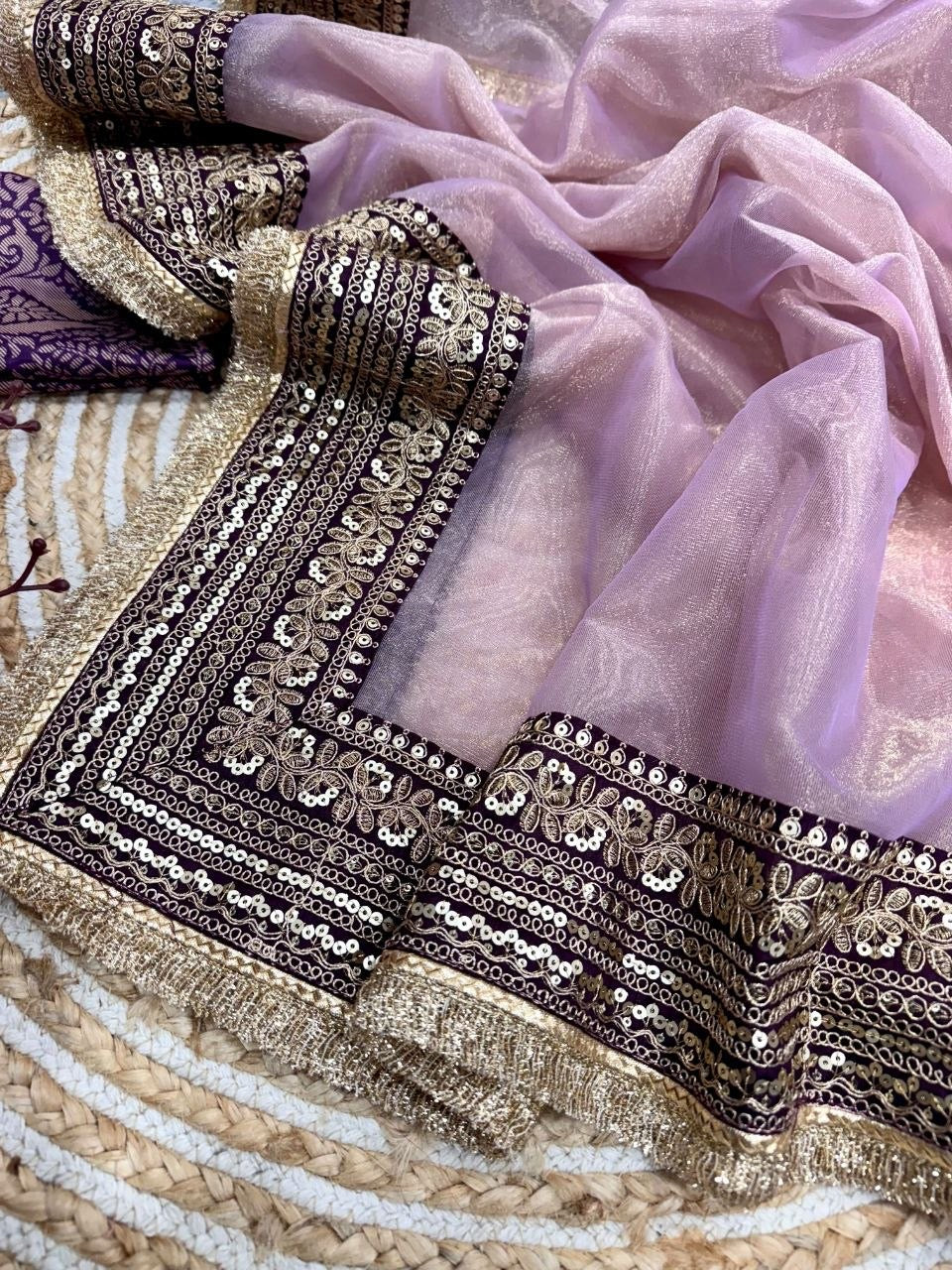 Lavender Purple Soft Twil Net Designer Saree