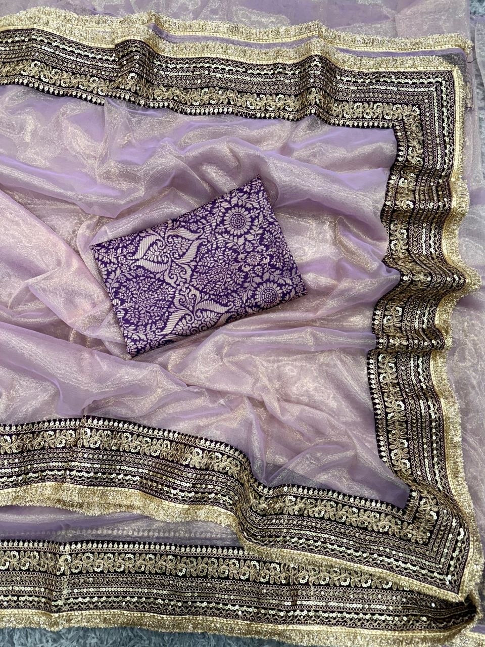 Lavender Purple Soft Twil Net Designer Saree
