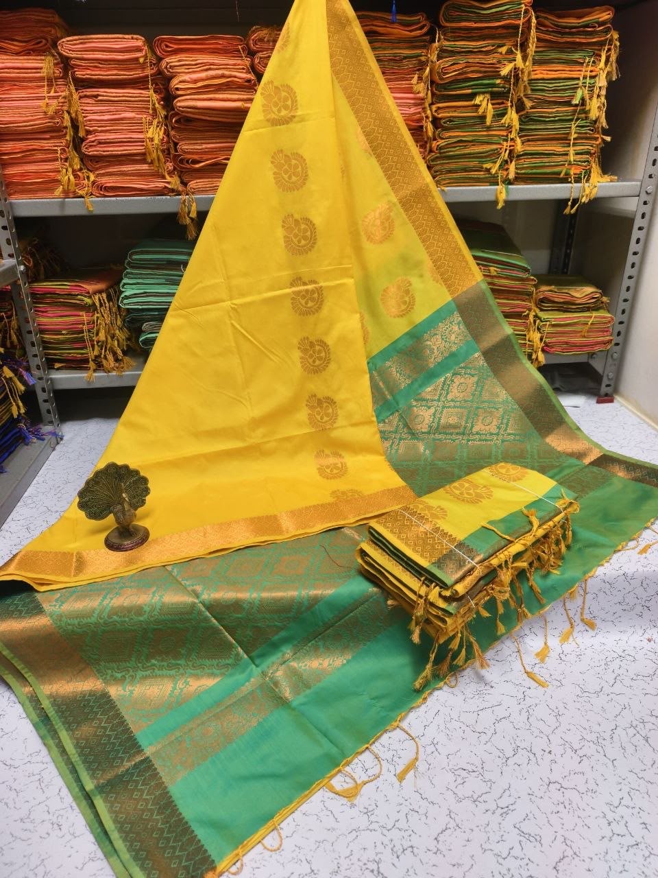 Turmeric Yellow Premium Kanchipuram Jacquard Soft Silk Saree