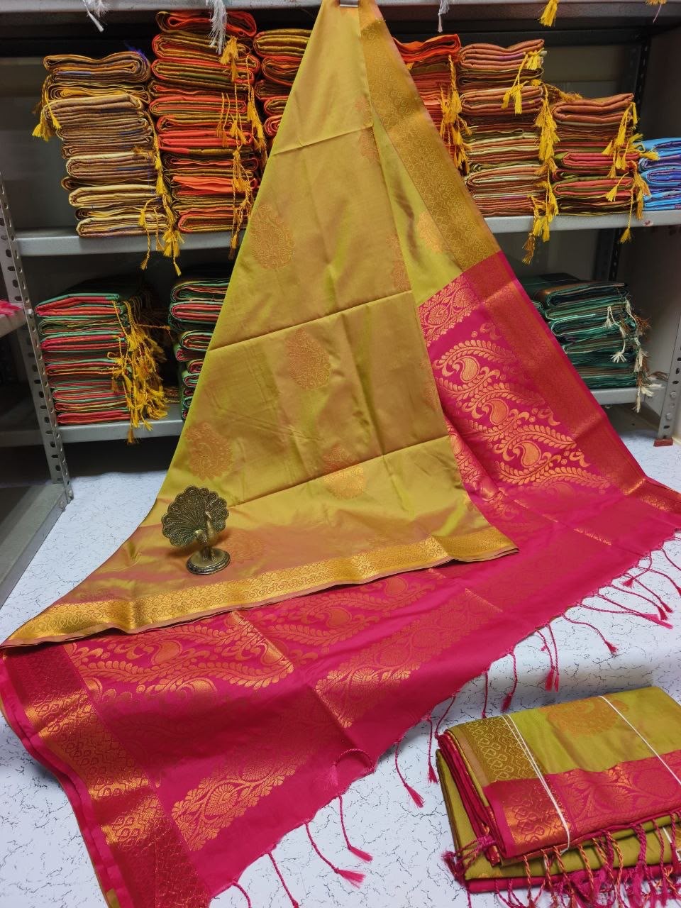 Mustard Gold Premium Kanchipuram Jacquard Soft Silk Saree