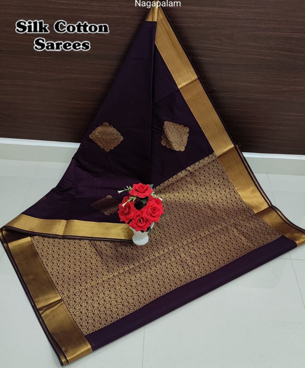 Nagapalam Dark Purple Chanderi Kuppadam Rich Silk Cotton Sarees
