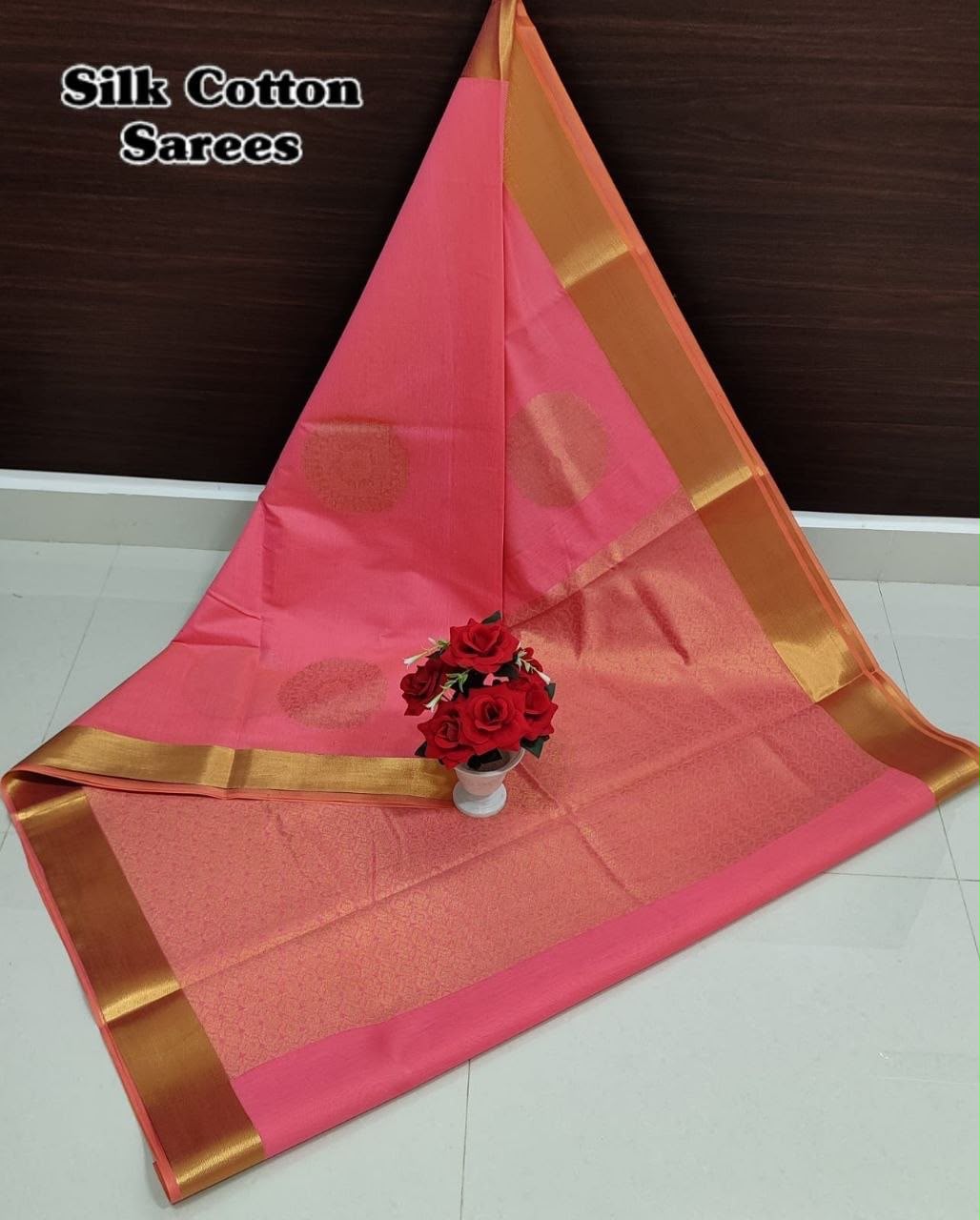 Coral Pink Chanderi Kuppadam Rich Silk Cotton Sarees