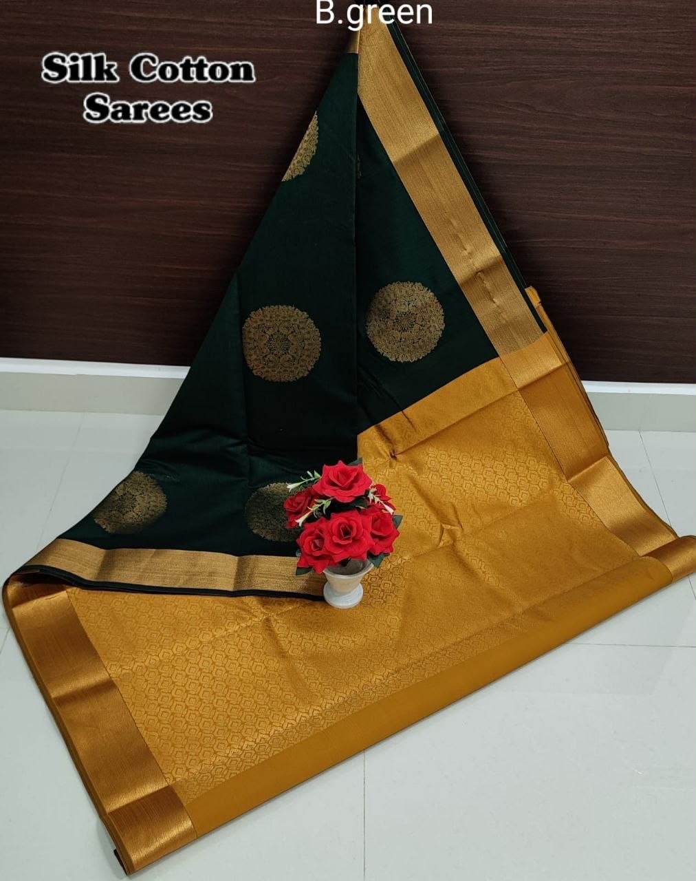 Black Dark Green Chanderi Kuppadam Rich Silk Cotton Sarees
