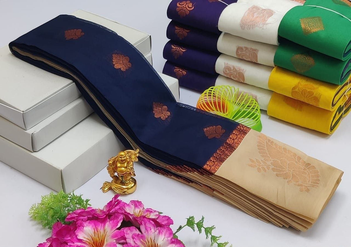 Navy Blue Uppada Kotanji Silk Cotton Sarees