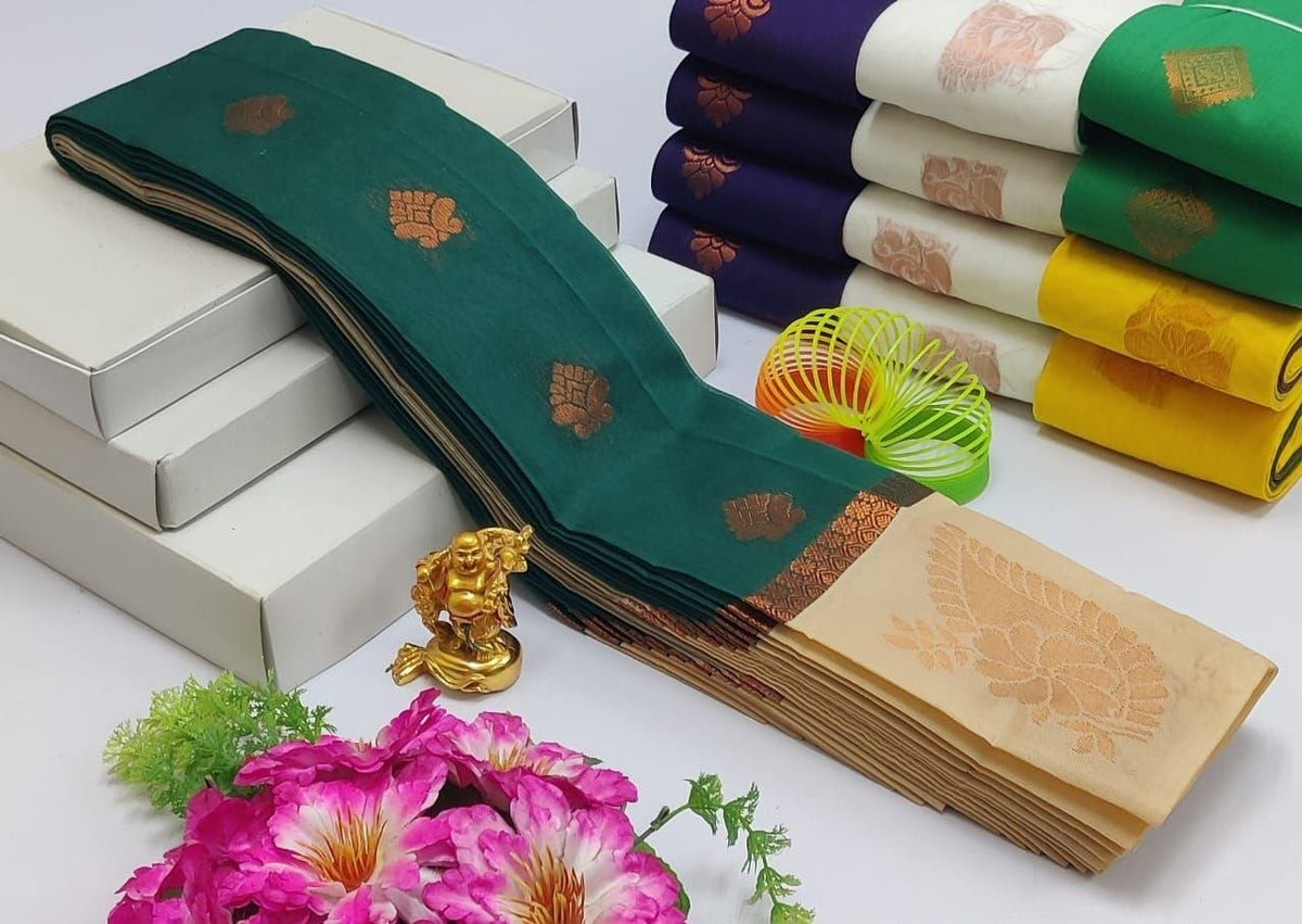 Rich Teal Green Uppada Kotanji Silk Cotton Sarees