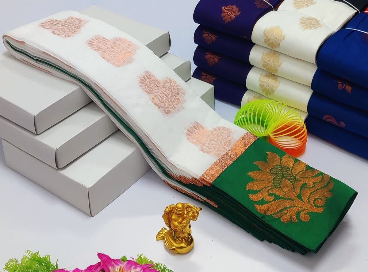 Ivory White with Emerald Green Uppada Kotanji Silk Cotton Sarees