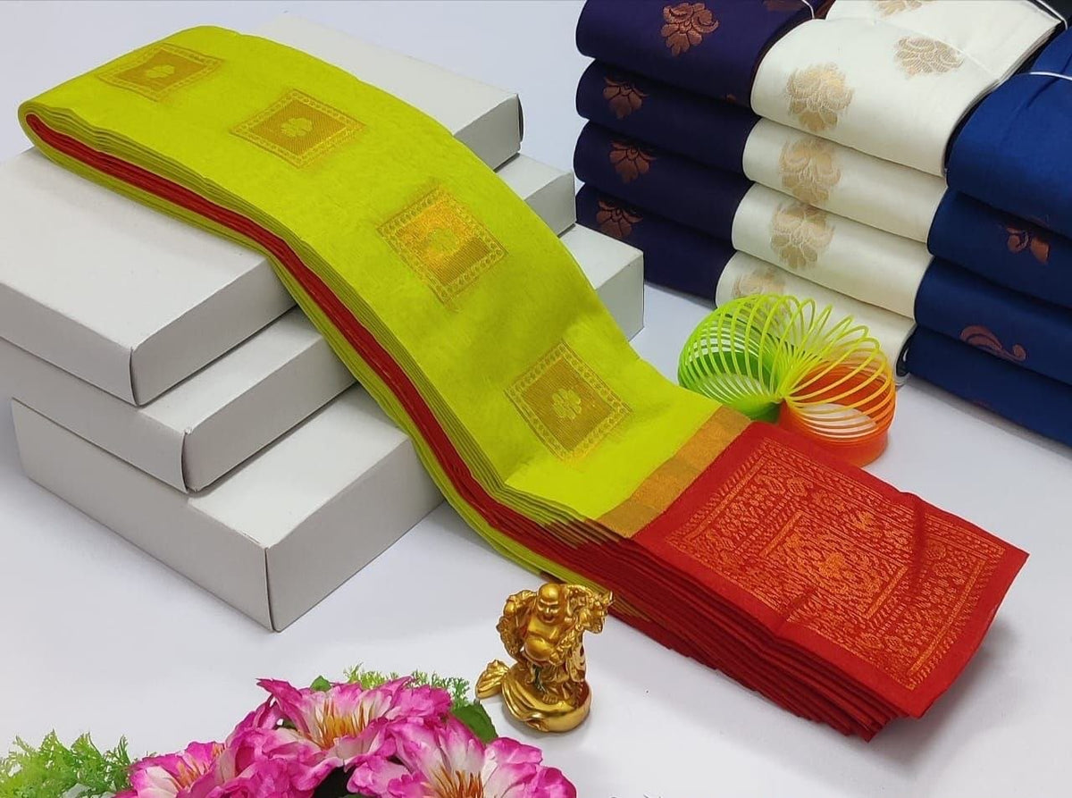 Parrot Green Uppada Kotanji Silk Cotton Sarees