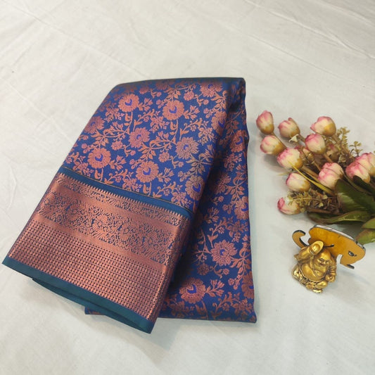 Royal Blue with Copper Rose-Gold Exclusive Bridal Saree Collection