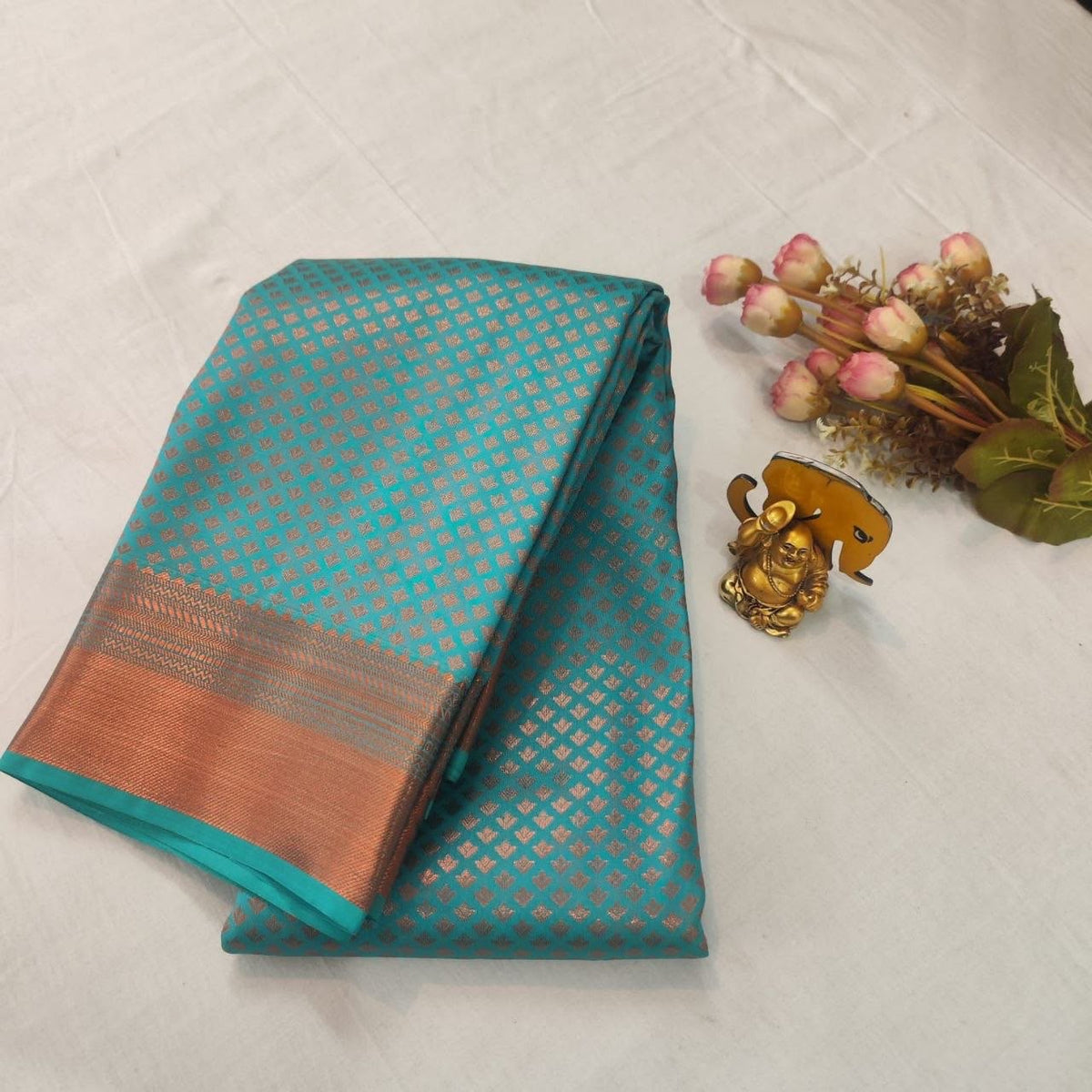 Teal Turquoise with Copper Rose-Gold Exclusive Bridal Saree Collection