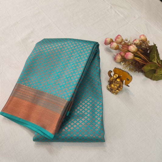 Teal Turquoise with Copper Rose-Gold Exclusive Bridal Saree Collection
