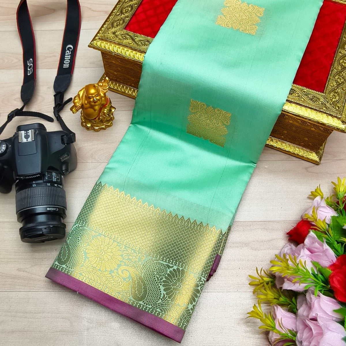 Mint Green Shining Fusion Soft Silk Sarees