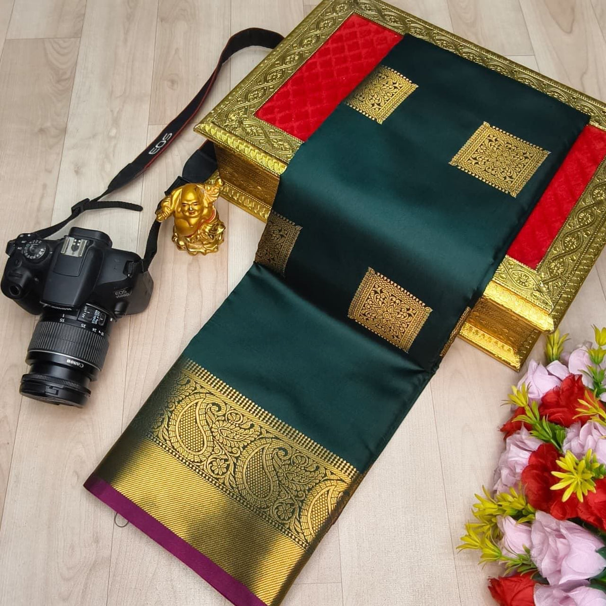 Emerald Green Shining Fusion Soft Silk Sarees