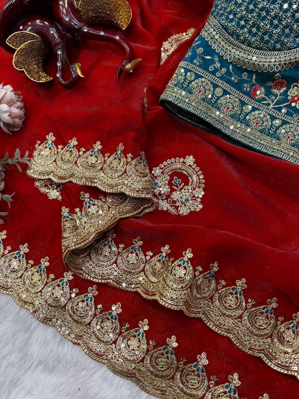 Premium Designer Space Silk Saree with Heavy Embroidered Readymade blouse