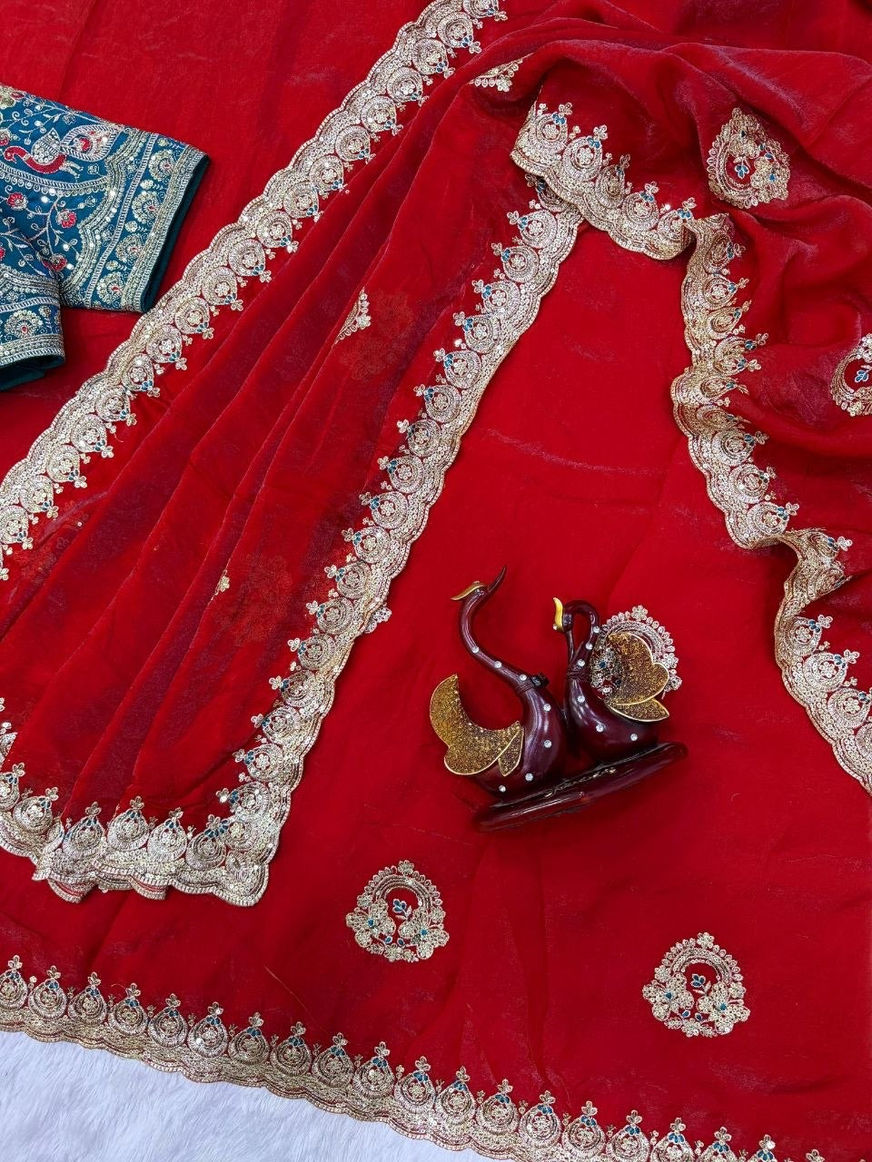 Premium Designer Space Silk Saree with Heavy Embroidered Readymade blouse