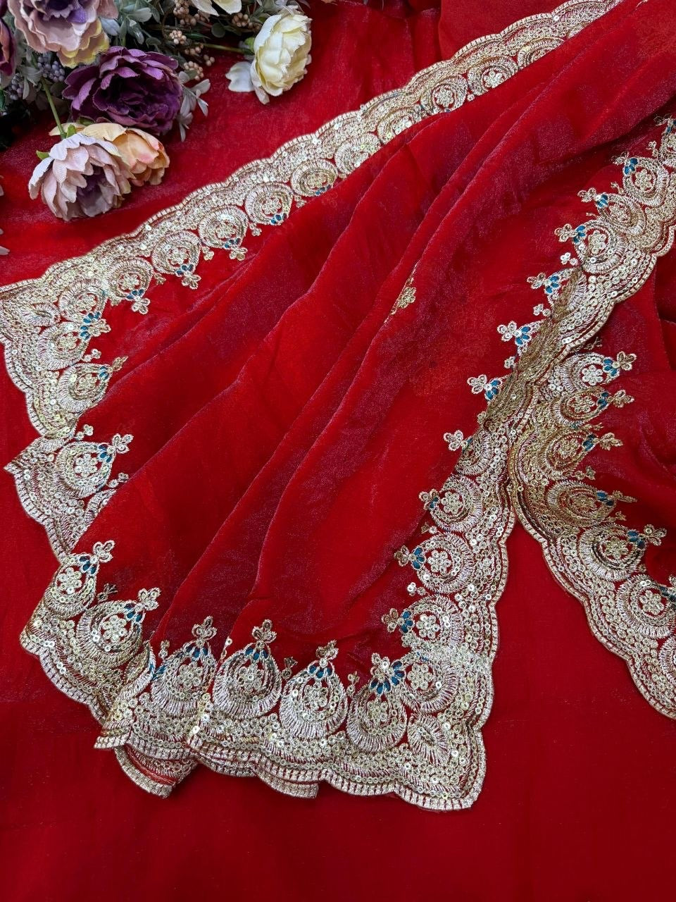 Premium Designer Space Silk Saree with Heavy Embroidered Readymade blouse