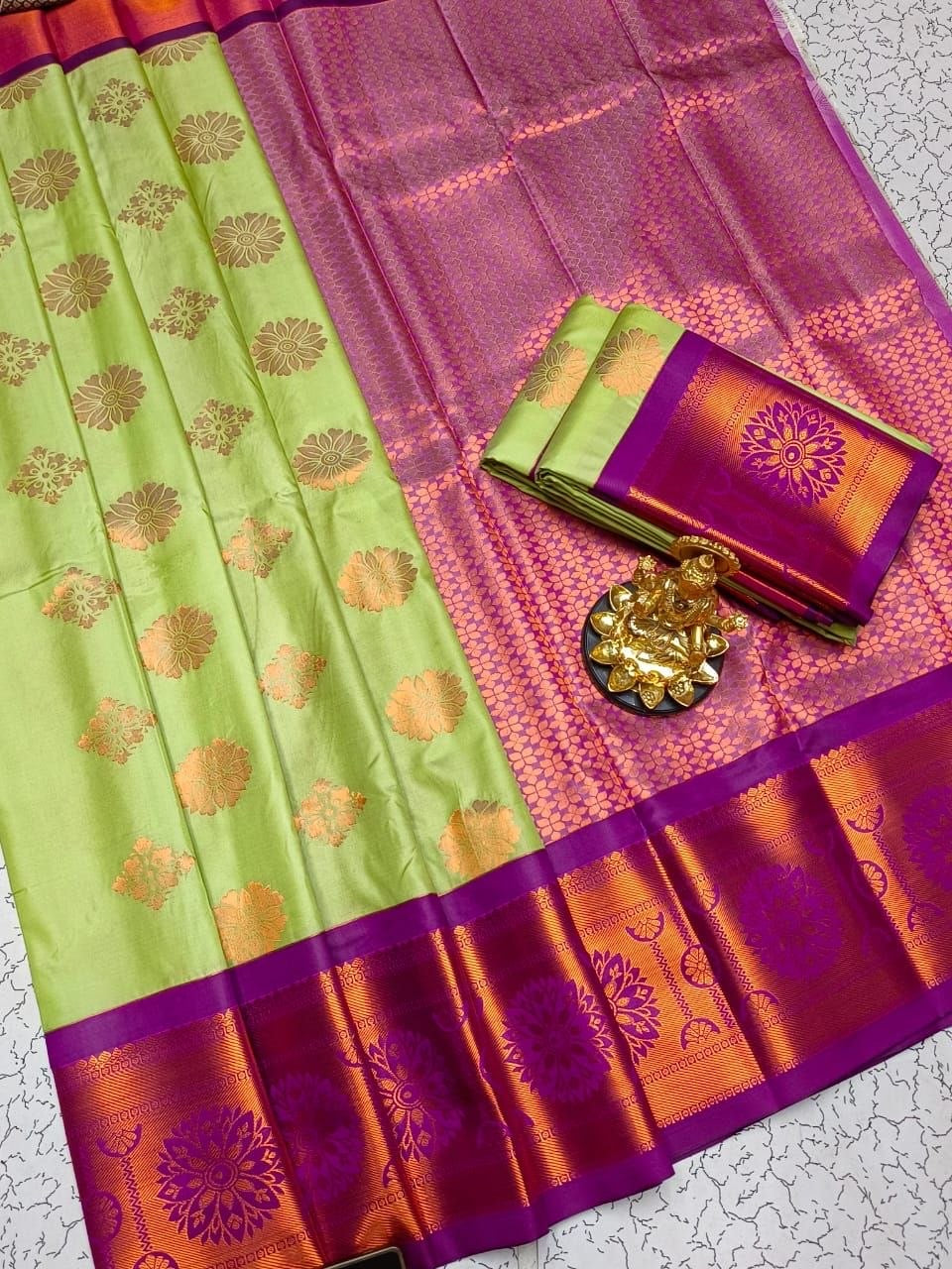 Pista Green with Majenta Dharmavaram Style Original Korvai Silk Wedding Saree