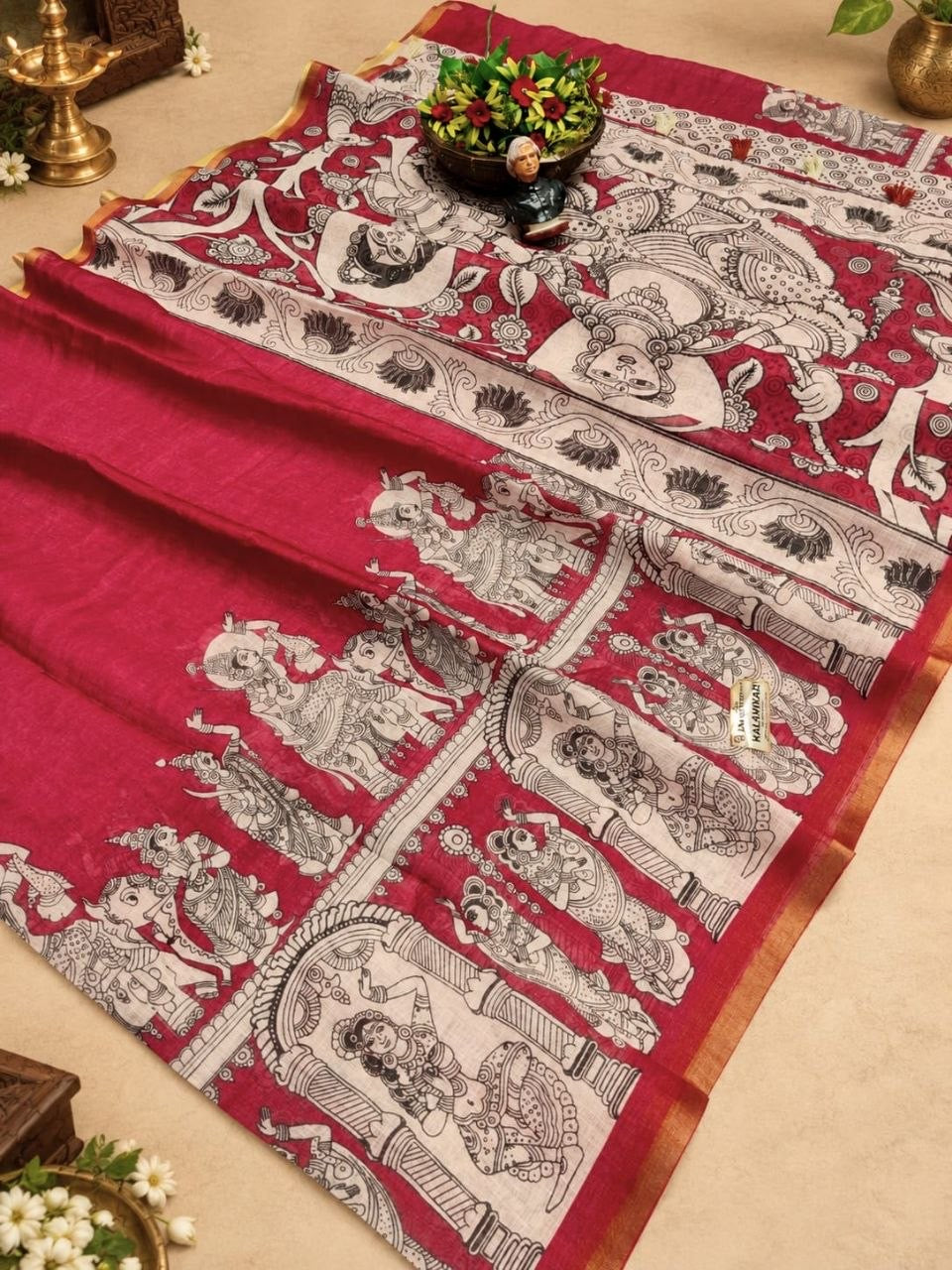 Kalamkari Design Soft Linen Saree