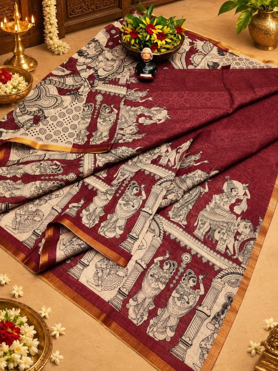 Kalamkari Design Soft Linen Saree