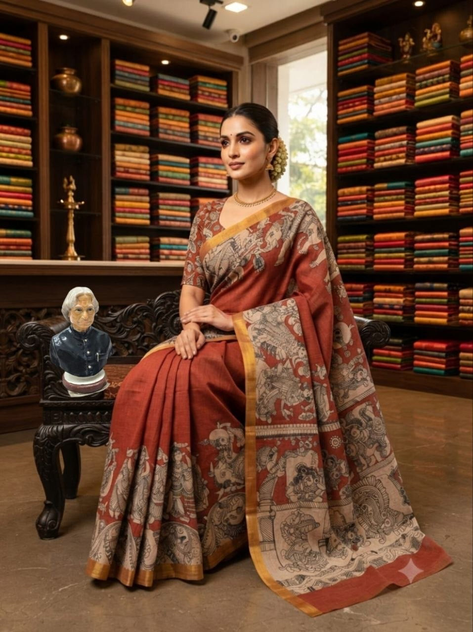 Kalamkari Design Soft Linen Saree