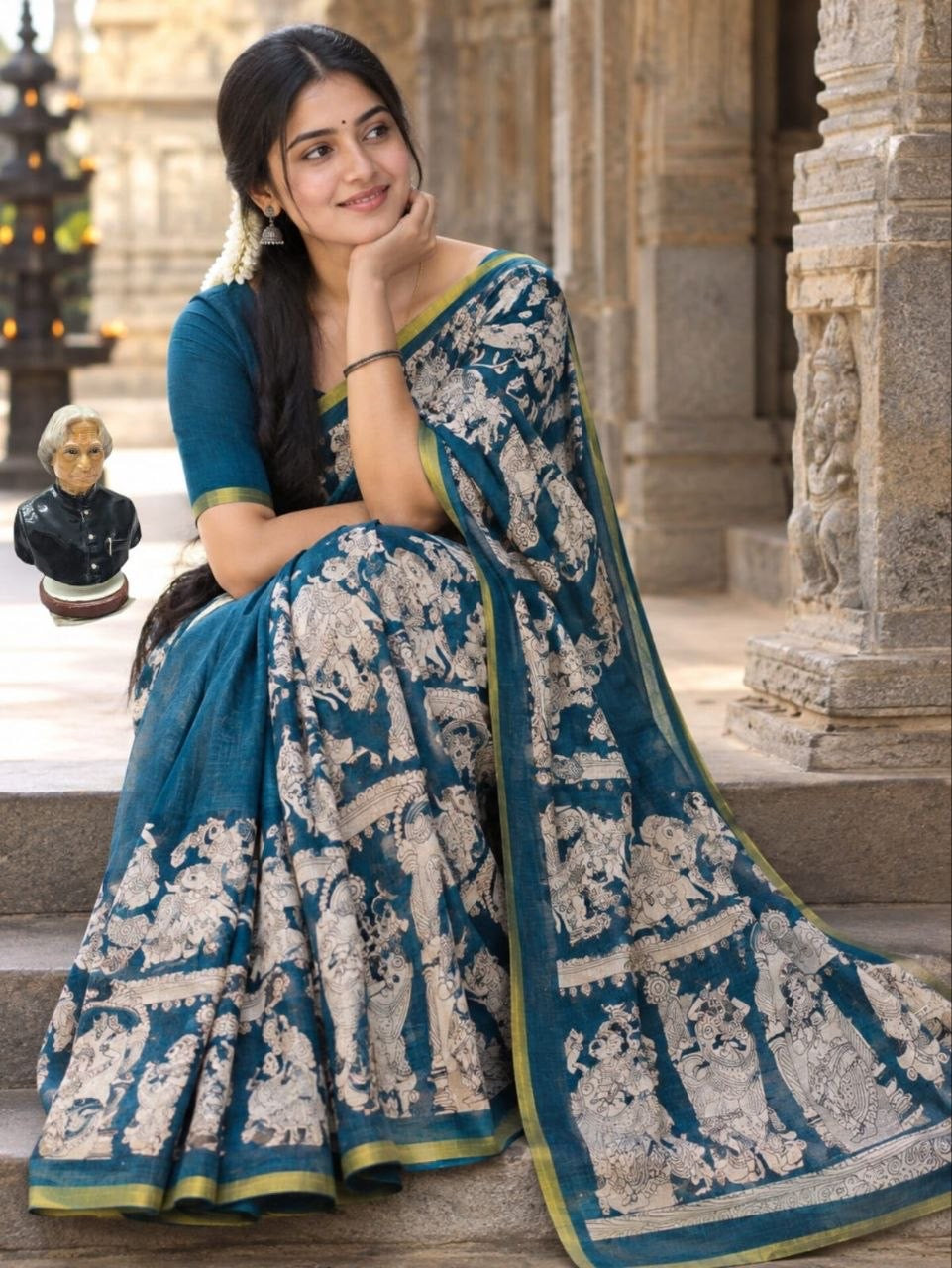 Kalamkari Design Soft Linen Saree