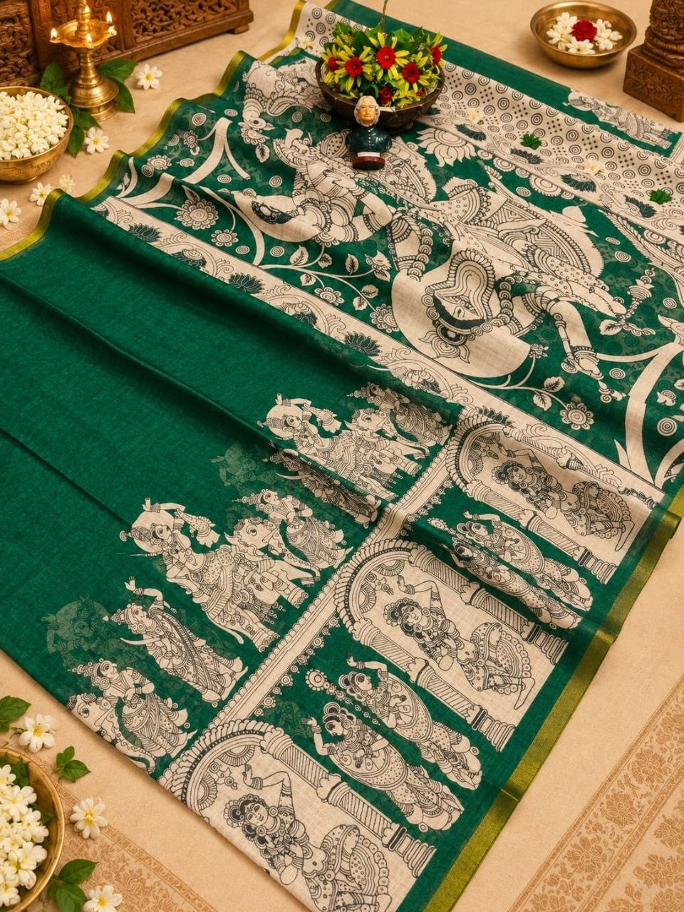 Kalamkari Design Soft Linen Saree