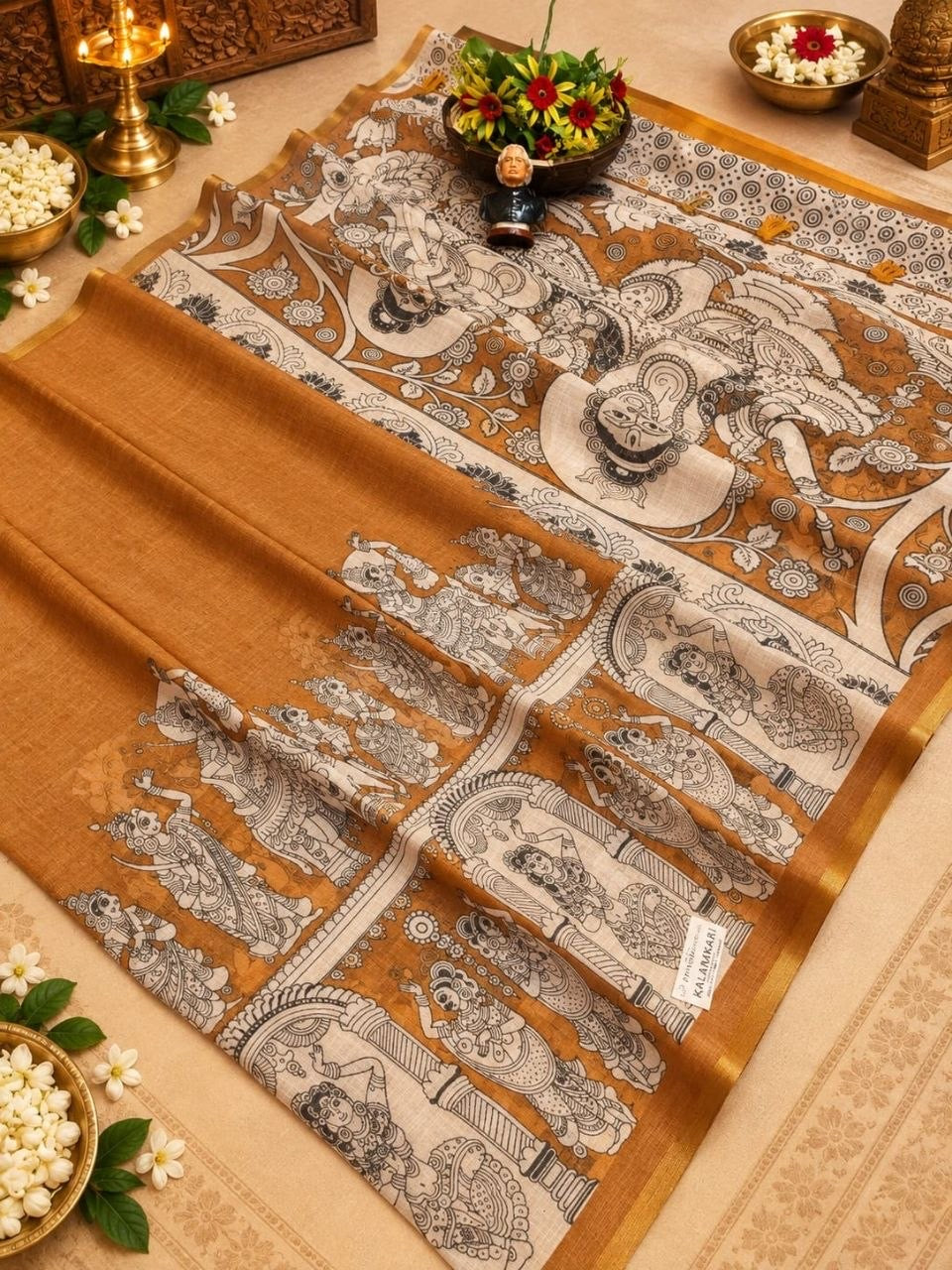 Kalamkari Design Soft Linen Saree