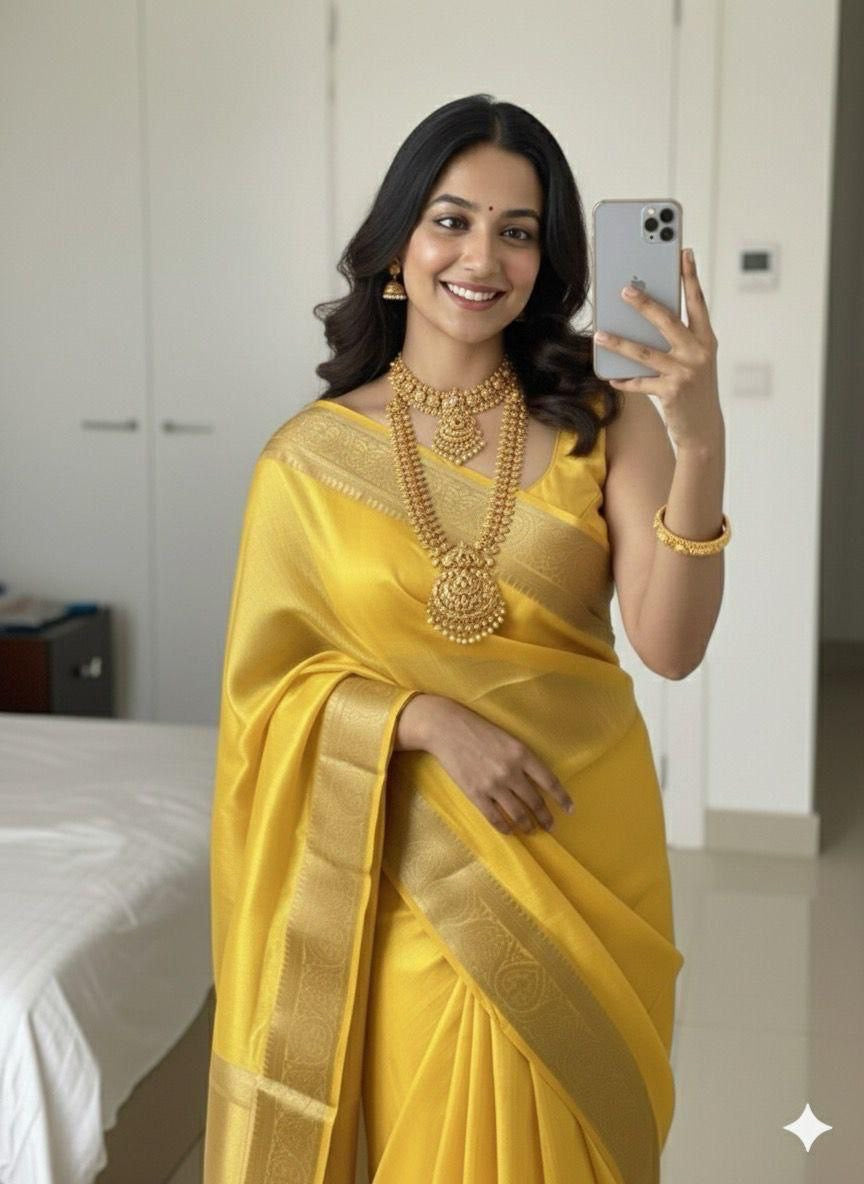 Yellow Soft Silk Pure Zari Weaving Saree