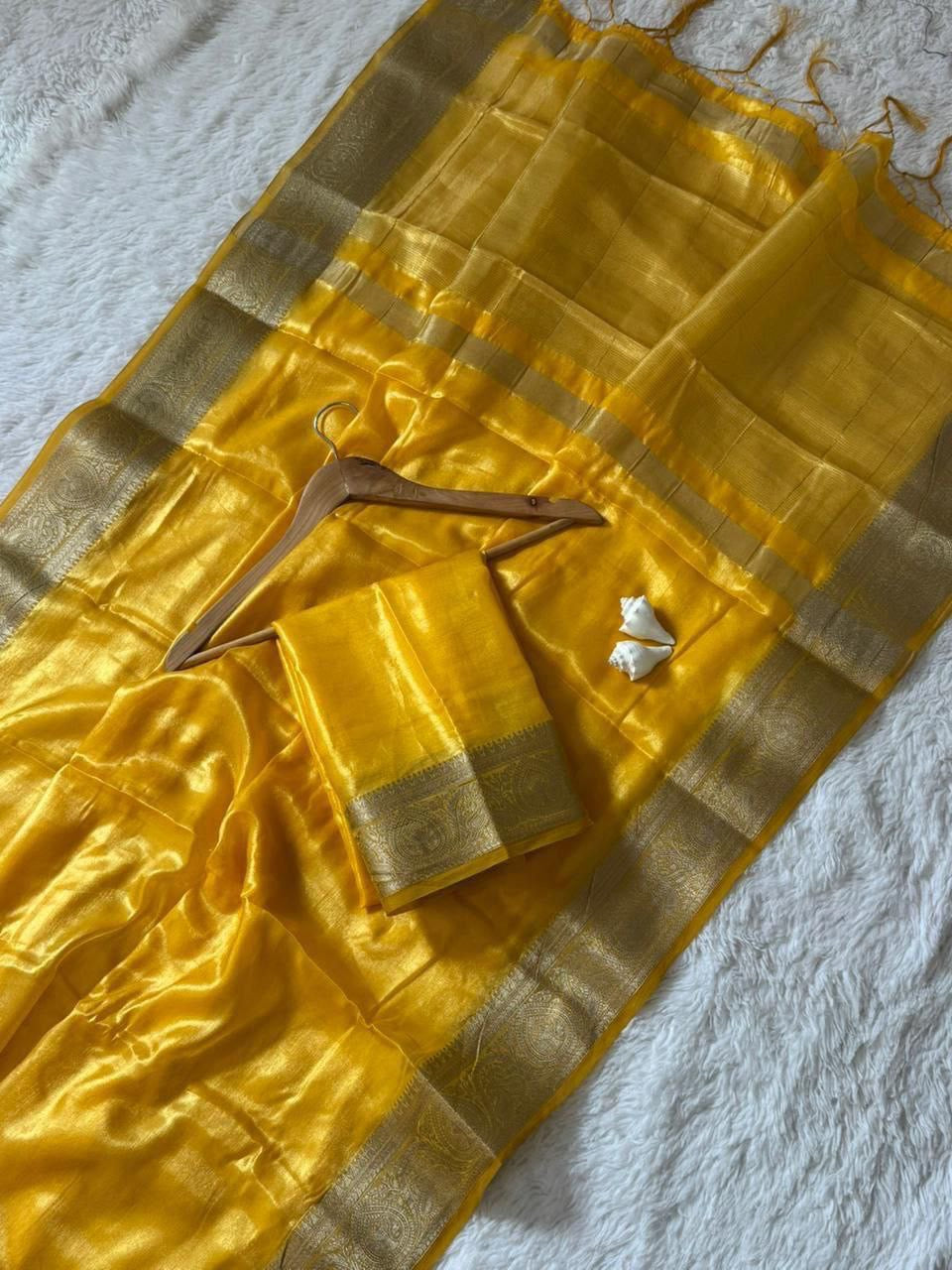 Yellow Soft Silk Pure Zari Weaving Saree