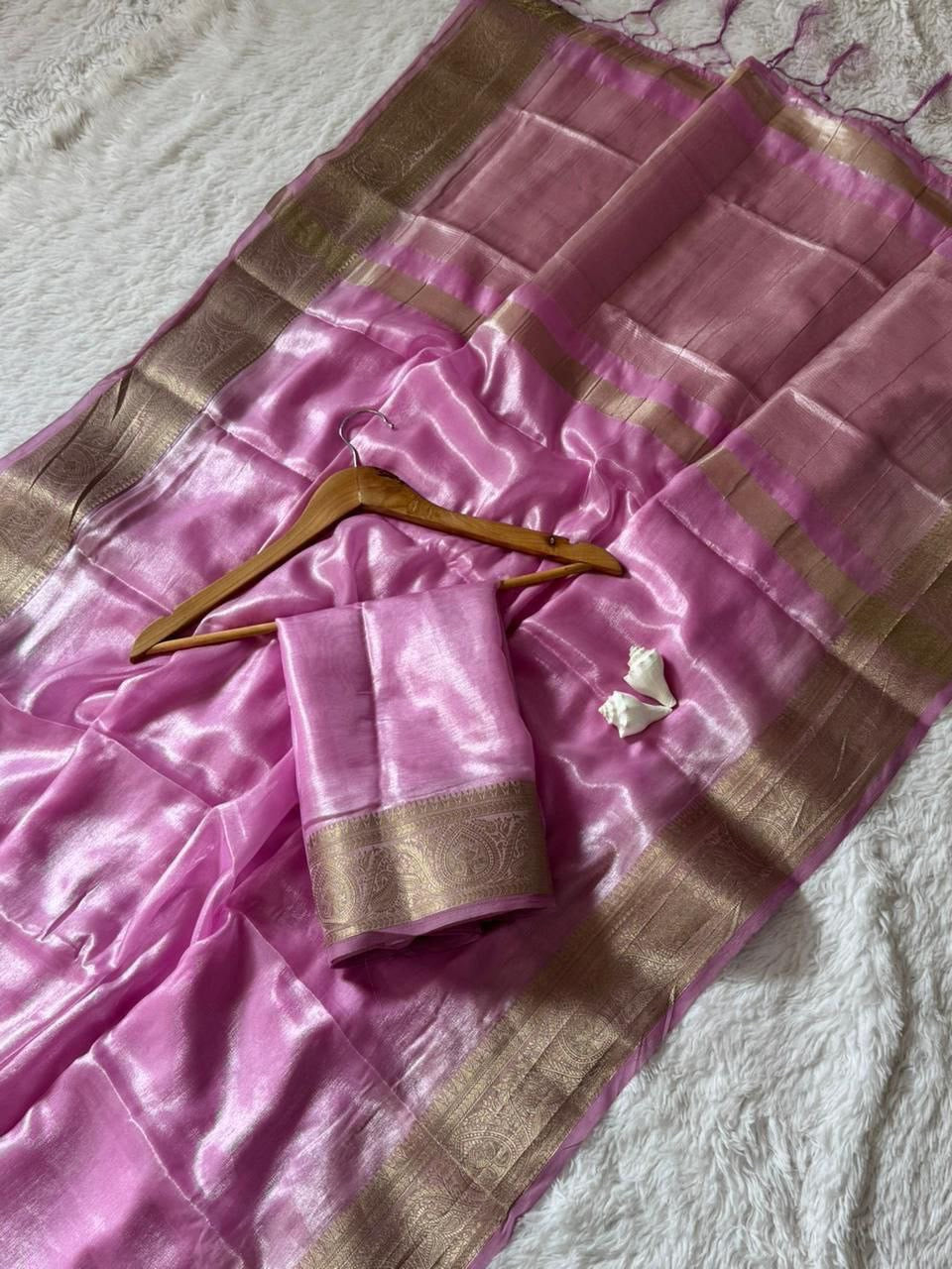 Pink Soft Silk Pure Zari Weaving Saree